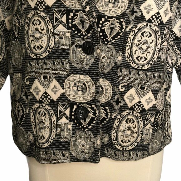 Chicos Design Blazer Jacket Womens Size 2 Black White Embroidered Button - Picture 4 of 7